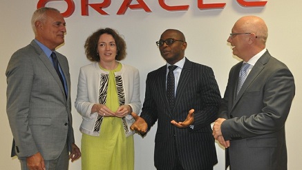 (L-r): Alfonso Di Ianni, Oracle senior vice president, ECEMEA; Orla Nichorcora, Oracle senior director, Business Development, ECEMEA; Adebayo Sanni, Oracle Nigeria country director and Janusz Naklicki, Oracle vice president: Technology, AFTA Cluster at the Oracle office opening in Lagos.